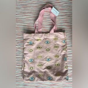 NWT Nicole Miller Pink Evil Eye Reusable Cotton Canvas Boho Tote Bag